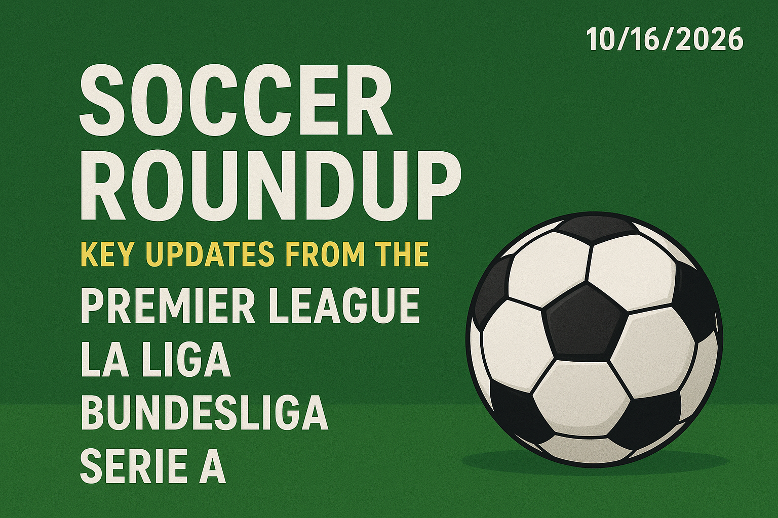 "Soccer Roundup: Key Updates from the Premier League, La Liga, Bundesliga, and Serie A" 10/16/2026 1 dalle 6ad2b731248c42.58697941